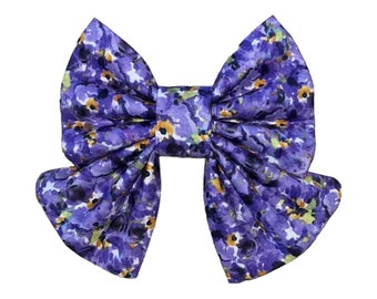 Purple Floral Dog Sailor Bow Tie - Slides on Collar