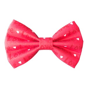 Valentines Day Red &quot;Love&quot; with Hearts Pet Bow Tie - Dog Bow Tie - Cat Bow Tie- Puppy Gift - Slides Over The Collar -