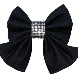 Black Pet Sailor Bow Tie with Rhinestones - Black Dog Bow Tie - Black Cat Bow Tie  - Over The Collar -