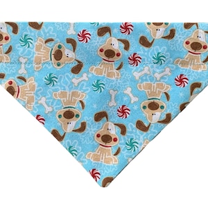 Christmas Dog Bandana: Gingerbread Print, Over the Collar, Personalized Option