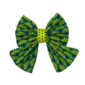 Pet Sailor Bow Tie - Green Medallions on Teal - Dog Bow Tie - Cat Bow Tie- Puppy Gift - Slides Over The Collar -