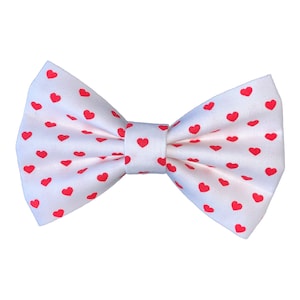 Valentines Day White with Red Hearts Pet Bow Tie - Dog Bow Tie - Cat Bow Tie- Puppy Gift - Slides Over The Collar -