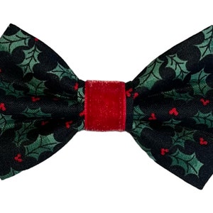 Christmas Pet Bow Tie: Holly Berry, Slides on Collar