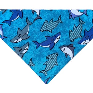 Shark Dog Bandana - Nautical Dog Bandana - Summer Pool Party - Over the Collar - Option to Personalize - Two-sided - Puppy Gift