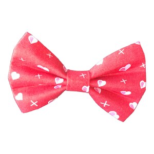 Valentines Day Red with Hearts Pet Bow Tie - Dog Bow Tie - Cat Bow Tie- Puppy Gift - Slides Over The Collar -