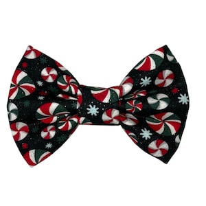 Christmas Pet Bow Tie: Peppermint Candy Glitter Fabric, Slides on Collar