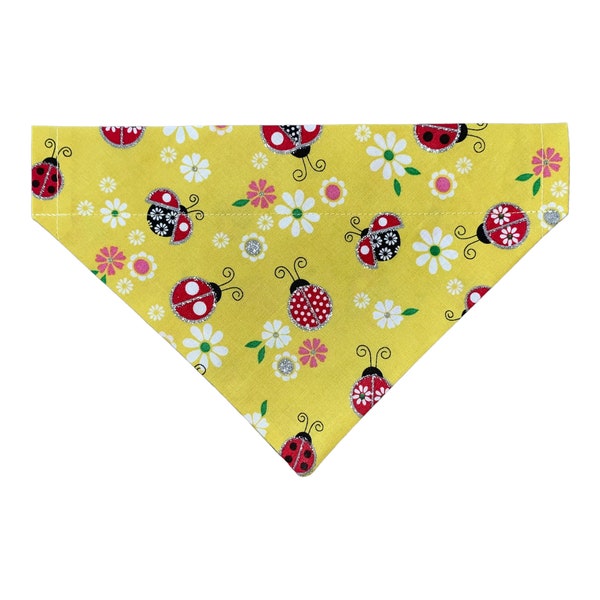 Ladybug Dog Bandana - Summer Dog Bandana - Over the Collar - Option to Personalize - Two-Sided - Ladybug Cat Bandana - Puppy Gift