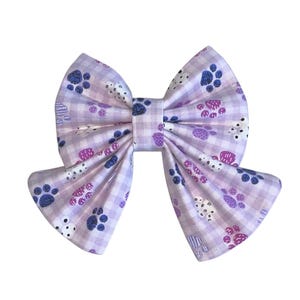 Pet Sailor Bow - Paw Prints on Purple Plaid - Dog Bow Tie - Cat Bow Tie- Puppy Gift - Slides Over The Collar -