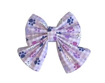Paw Print Sailor Bow Tie: Purple Plaid Pet Collar Accessory