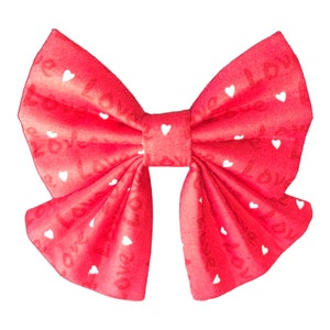 Valentines Day Red &quot;Love&quot; with Hearts Pet Sailor Bow Tie - Dog Bow Tie - Cat Bow Tie- Puppy Gift - Slides Over The Collar -