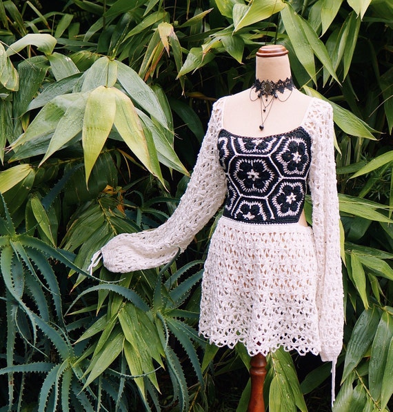 floral crochet lace dress HATCH Collection The Floral Crochet Dress in Tan