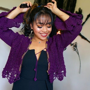 Crochet PDF only”Serafina Mermaid-Tail Sleeves OPEN-front cardigan STYLE 2 only” Pattern.