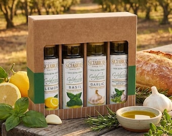 Extra Virgin Olive Oil Best Sellers Set Garlic Lemon Basil 4x100ml by Sciabica Family California