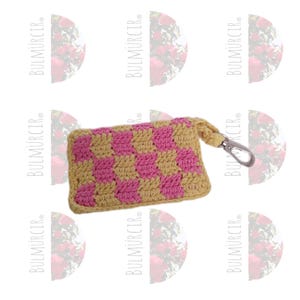 Carteira de cartão, carteira, padrão xadrez, rosa amarelo, rosa branco, carteira feita à mão, carteira de cartão feita à mão, carteira de crochê, carteira de cartão de crochê