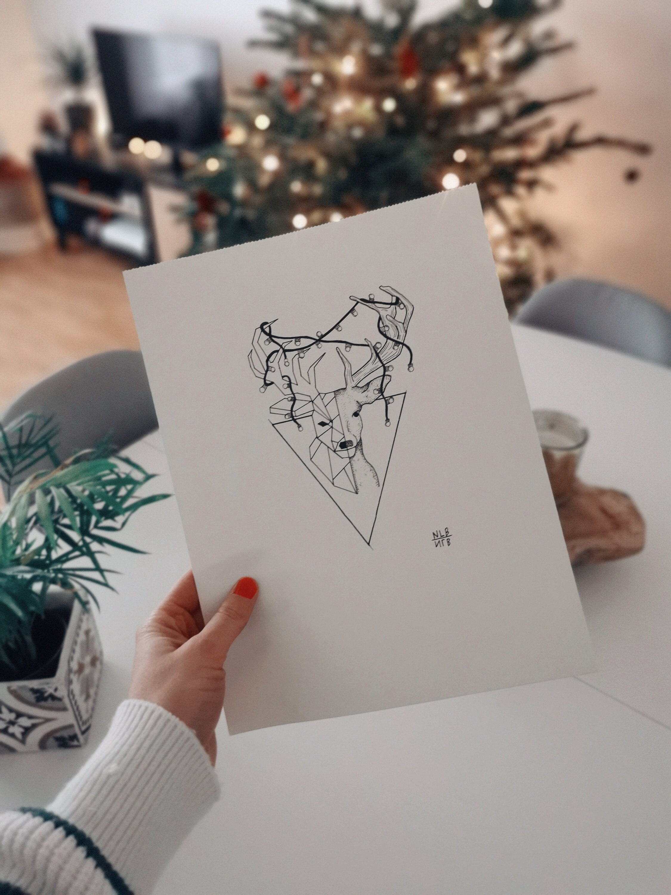 Impression d'illustration Originale Christmas Reindeer