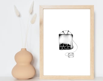 TEA AMO - A4 Poster - Prints - Impression - Original Illustration - Wall Decoration - Bag - Tea - Love - Offer - Tattoo Art