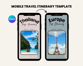 Mobile Travel Itinerary Template - Travel Itinerary, Digital Travel Planner, Itinerary Mobile Template, Trip Travel Guide