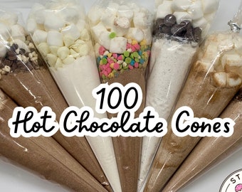 100 Gourmet Hot Chocolate Cones, Hot Chocolate Favors, Hot Chocolate Gift, Hot Chocolate Mix, Hot Chocolate Bomb, Hot Chocolate Toppings