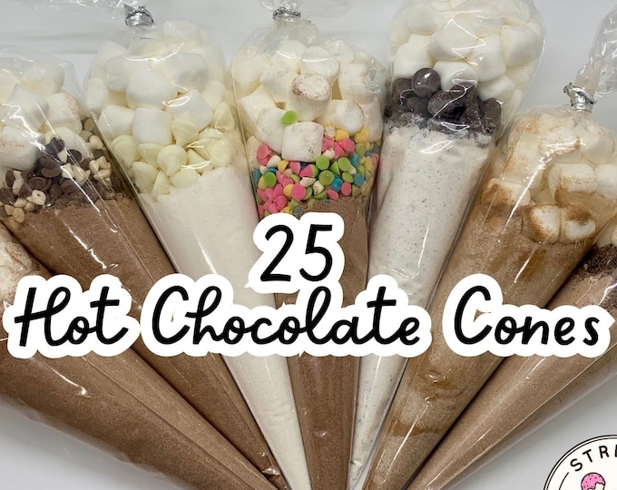 25 Gourmet Hot Chocolate Cones, Hot Chocolate Favors, Hot Chocolate Gift, Hot Chocolate Bar, Wedding Favors, Shower Favors, Corporate Gifts