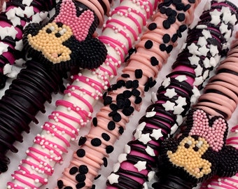 Buttons & Bows Pretzels, Minnie Mouse and Friends Treats, Chocolate Dipped Pretzel, Mouse Clubhouse Party Treats