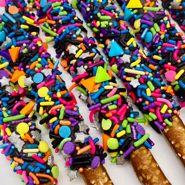 Neon Party Chocolate Covered Pretzels,I Love the 90's Birthday Party Sprinkles, 90s Party Favors, 80s Bash, 90s Baby, 80s Baby, Party Favors