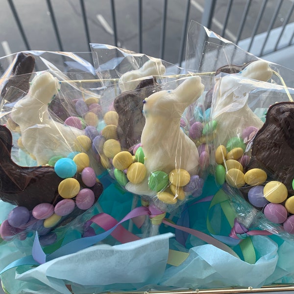 Chocolate Easter Bunny Lollipops, Easter Basket Candy, Easter Chocolate, Bunny Pops, Chocolate Bunny Pops