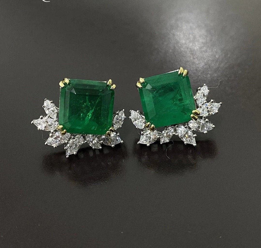Small Emerald Stud Earrings in 14k Gold Plated With Genuine - Etsy