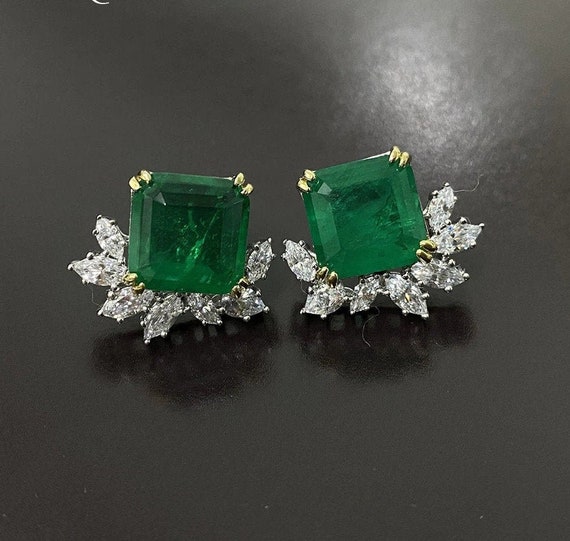 Small Emerald Stud Earrings in 14k Gold Plated with Genuine | Etsy