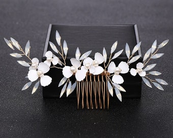 Bridal Floral Hair Comb, Crystal Bridal Clip, Wedding Crystal Hair Comb, Bridal Floral Hair Pin, Hair Comb, Wedding Accessory Jewelry Gift