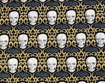 Wicked Skulls Gothic Cotton fabric, Timeless Treasures C5242