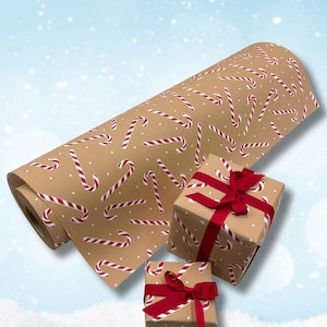 Candy Cane Ginger Red Gift Wrapping Paper – 80gsm, 60cm Wide | Festive Christmas Wrap