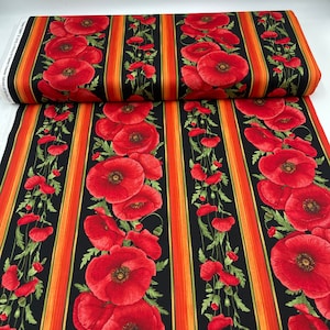 Rare Tuscan Poppies ANZAC Border Fabric by Timeless Treasures - Cotton, Out of Print (C5836)