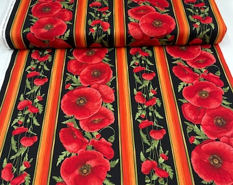 Rare Tuscan Poppies ANZAC Border Fabric by Timeless Treasures - Cotton, Out of Print (C5836)