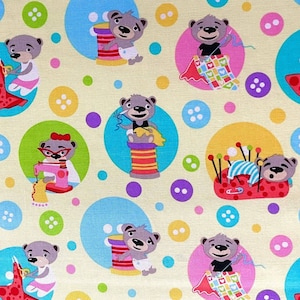 Sewing Bears Yellow, Cotton Quilting Fabric by Miller Fabrics MM6692.Yellow