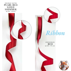 Ruban gros-grain rouge double face, or rouge nacré scintillant, emballage cadeau, décorations de Noël