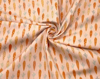 Bunny Tales Fabric with Carrots on Soft Peach - Lucie Crovatto Design