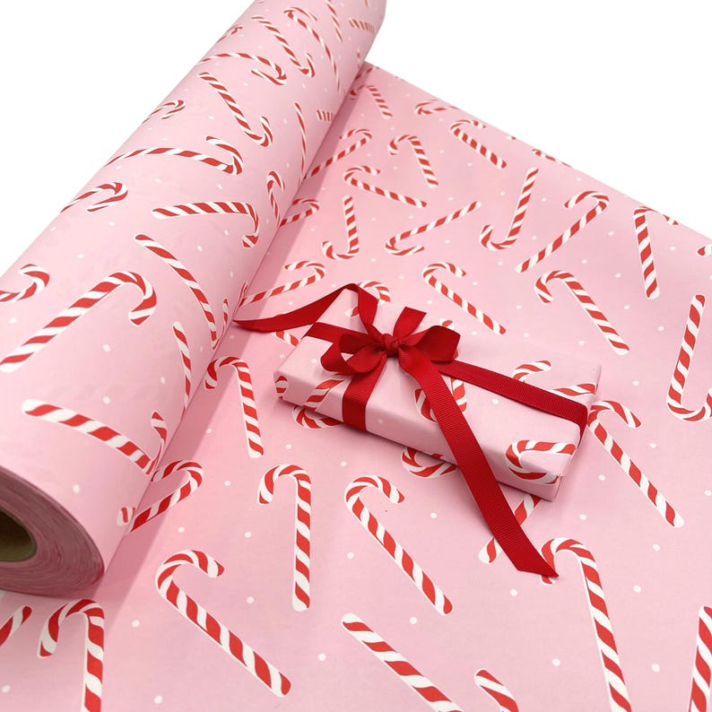 Candy Cane Pink Gift Wrapping Paper – Festive Christmas Wrap | 80gsm ...