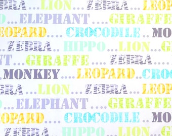 Words Animal Fabric, Safari Playground Cotton Quilting fabric Benartex BT4868