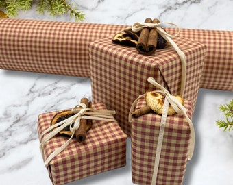 Gingham Spice Red Gift Wrap Paper 80gsm | Eco-Friendly Wrapping Paper 60cm Wide