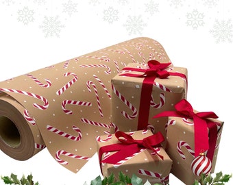 Candy Cane Ginger Red Gift Wrapping Paper – 80gsm, 60cm Wide | Festive Christmas Wrap