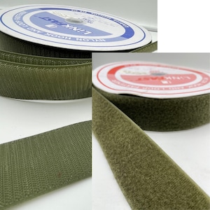 Sew-on Hook / Loop Fastener, Velcro 50mm wide, Olive Green, Khaki Army