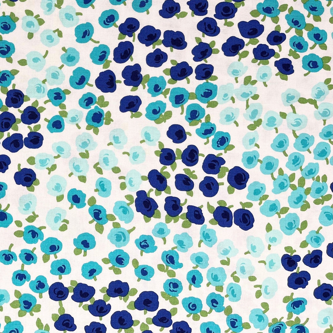 Ava Floral Fabric Roses, Blue Quilting Cotton Fabric by Michael Miller ...