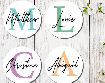 Custom name and initial coasters | Personalised wooden coasters | Round drinks coasters | Moving house gift | Birthday Gifts