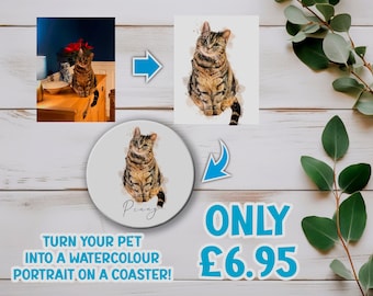 Custom pet watercolour coasters | Personalised wooden coasters | Round drinks coasters | Moving house gift | Birthday Gifts