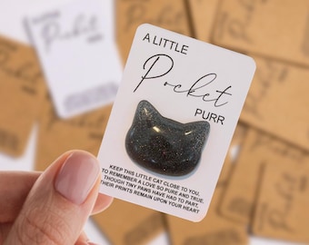 Handmade Resin Little Pocket Purr Cat | Pet Loss Memorial Gift with Poem Card | Cat Bereavement Keepsake | Rainbow Bridge Gift