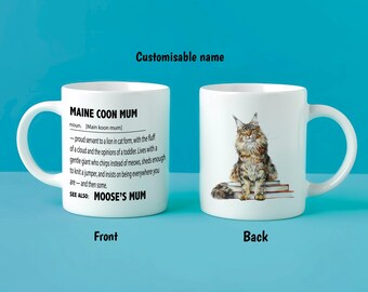 Personalised Maine Coon Cat Mum Mug – Custom Cat Name Gift – Funny Maine Coon Definition – Fluffy Cat Lover Present – Custom Cat Mug