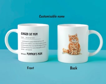 Personalised Ginger Cat Mum Mug – Custom Cat Name Gift – Funny Cat Definition Cup – Orange Cat Owner Present – Custom Cat Lover Mug
