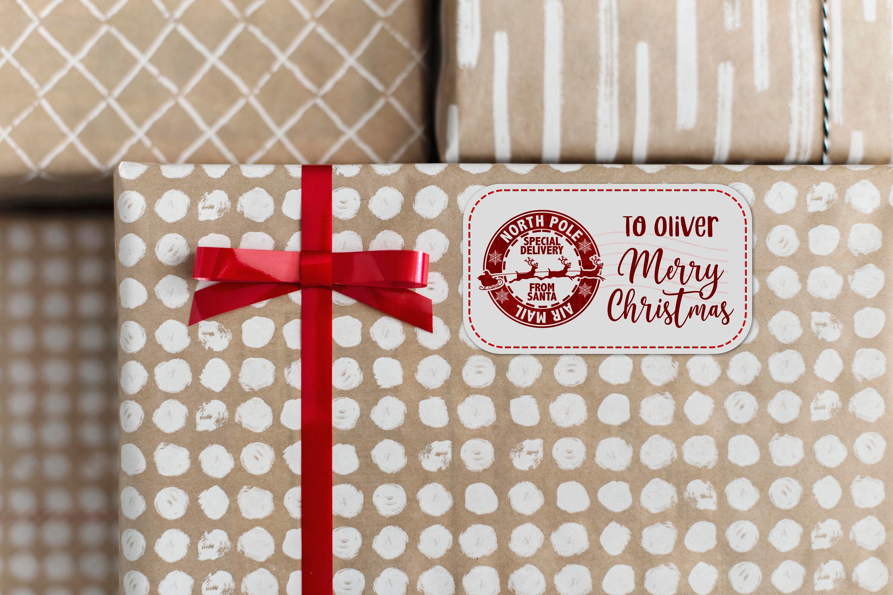 16 x North Pole Air Mail personalised stickers for gifts, Presents from Santa, Special Delivery from Santa