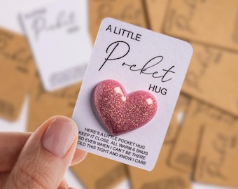Handmade Resin Glitter Pocket Hug Heart | Tiny Token Gift with Poem Card | Keepsake, Friendship Gift, Party Favour, Valentines, Mother's Day