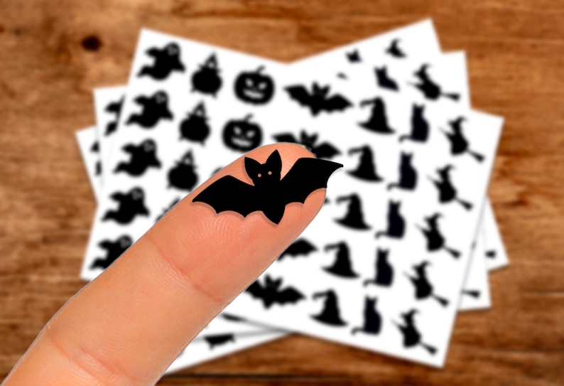Tiny Halloween vinyl stickers | Stickers for Halloween packaging | Small stickers for Halloween decor | bat cauldron witch pumpkin image 5